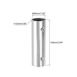 sourcing map 3Pcs Straight Pipe Fitting Connector, 304 Stainless Steel 2-Way Hand Rail Tube Connector 100mm Length, for 1"(25mm) OD Handrail Railing