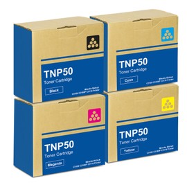 Vylent TNP50 TNP51 Toner Cartridge TNP50K TNP50C TNP50M TNP50Y TNP51K TNP51C TNP51M TNP51Y Toner Replacement for Konica Minolta Bizhub C3100P C3110 Printer Ink 4-Pack