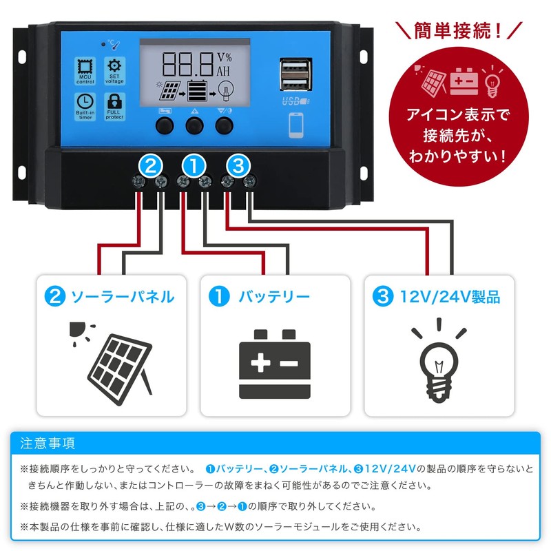 Cure Charge Controller, Solar Panel, PWM 50A, PWM Control, 12V/24V,