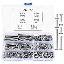 200 Pcs M5 Assorted Nuts and Bolts Set, Button Head Hex Socket Head Cap Screws Bolts and Nuts Kit, Hex Round Head Machine Screws Bolts Nuts Fastener Assortment Kit