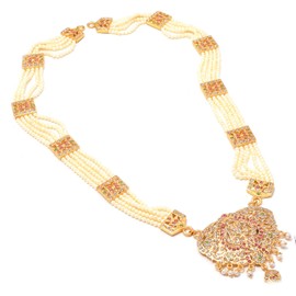 Jewar Wedding Party Wear Bridal Jewellery Long Pearl like Necklace Indian Traditional Set Rani Haar for Women 8383, Brass, Cubic Zirconia