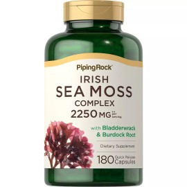 Piping Rock Irish Sea Moss Capsules | 2250mg | 180 Count | Burdock Complex | by Piping Rock