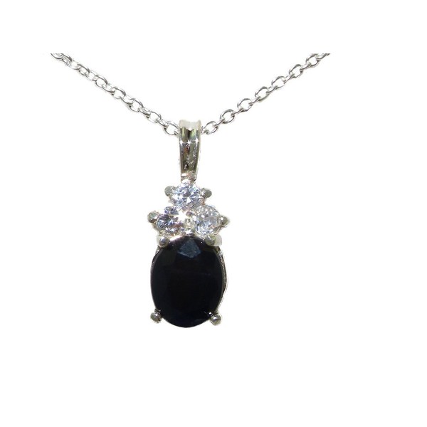 Solid 925 Sterling Silver Natural Sapphire & Cubic Zirconia Pendant