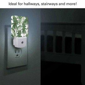 Chrobak LED Night Light,Green Tropical Leaves Palm Trees LED Night Light Plug into Wall with Dusk to Dawn Light Sensor White Energy Efficient Nightlight for Bedroom Bathroom Hallway LivingRoom Kitchen