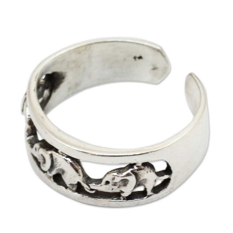 NOVICA.925 Sterling Silver Animal Themed Adjustable Toe Ring 'Elephant Walk',