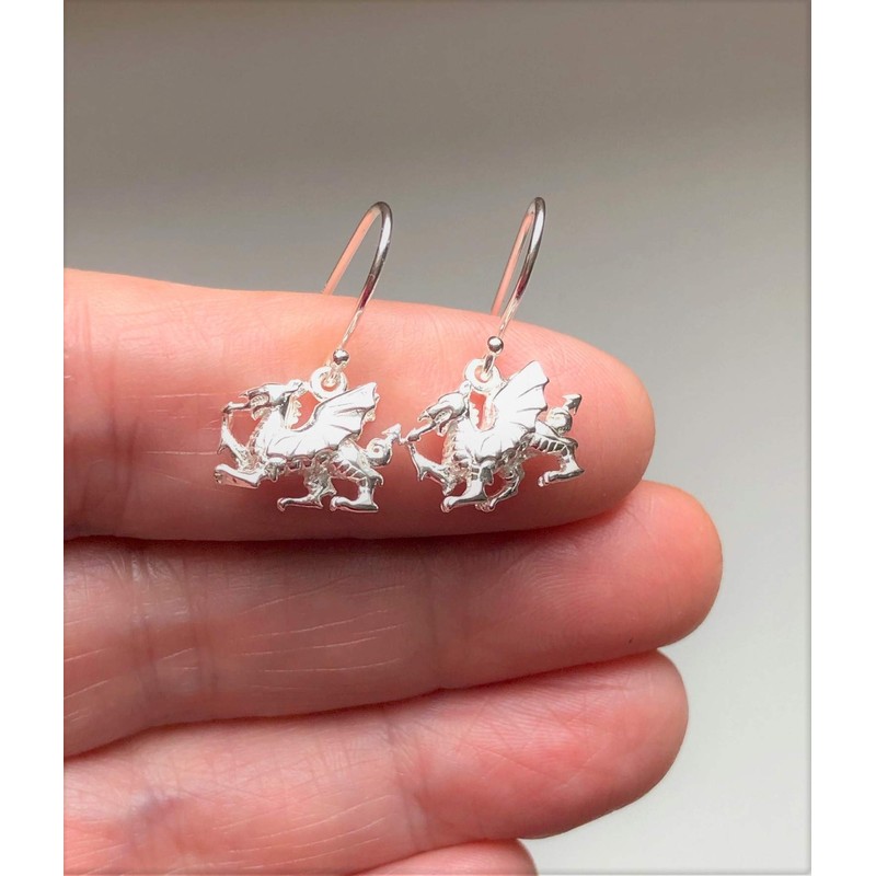 Welsh Dragon Earrings - 925 Sterling Silver - Dangle Fish