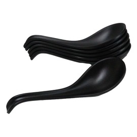 Ebros Contemporary High Gloss Finish Melamine Soup Spoons With Ladle Hook Pack Of 6 Set 1oz Size Ramen Noodles Eating Spoon Asian Cuisine Restaurant Supply Dishwasher Safe (Black)