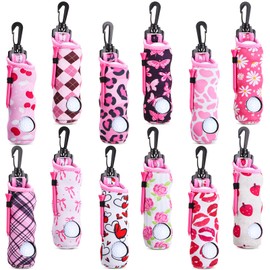 WILLBOND 12 Pcs Golf Ball Tee Holder Neoprene Pouch Golf Ball Carry Bag Multicolor Portable Accessories for Man Woman(Pink Colors,Lady Style)