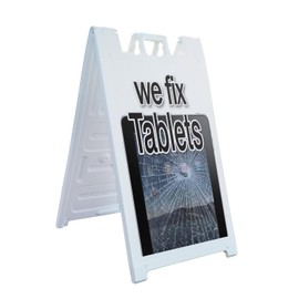 A-Frame Sidewalk We Fix Tablets 24" x 36" Double Sided A-Frame Sidewalk Sign, Includes 2 Installed Vinyl Decals | Foldable Portable White Signicade Sandwich Board Signs