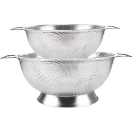 Kaishun Colander Stainless Steel Set(5-Quart and 3-Quart), Kitchen Strainer for Pasta, Fruits Vegetables, Dishwasher Safe