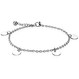 Bungsa Charm chain silver with round plates for women stainless steel (charm bracelet women's bracelet men's bracelet surgical steel jewellery stainless steel bracelet), Stainless Steel