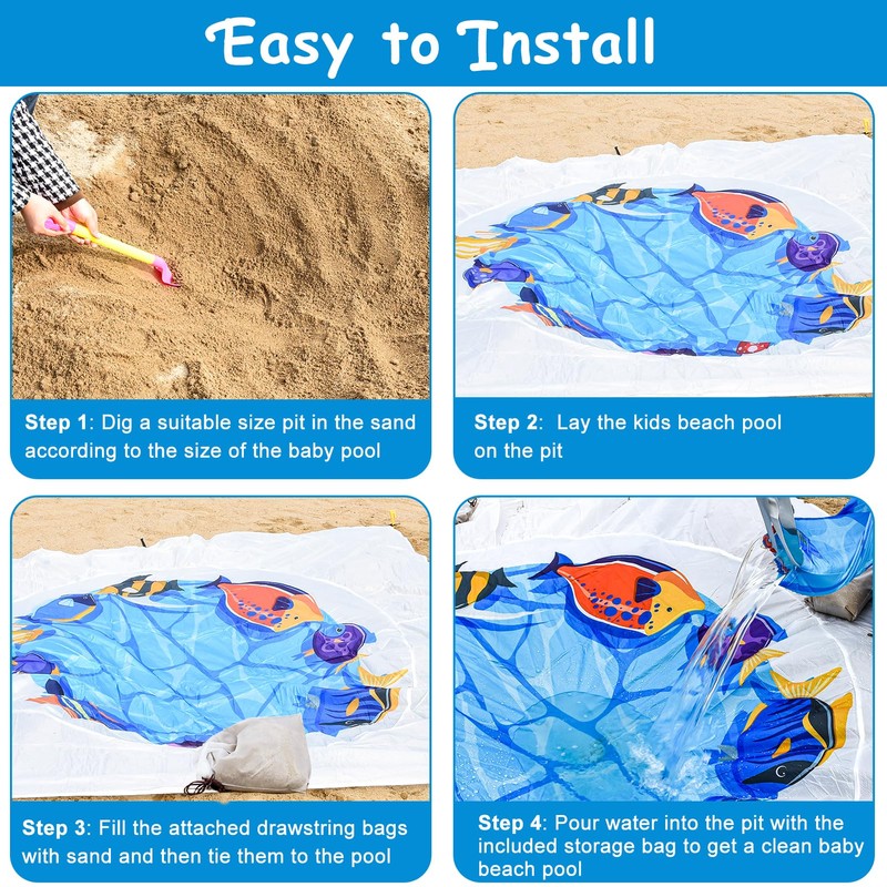 1Pc Beach Pool, 2X2m Portable Pool Blue Beach Mat Paddling