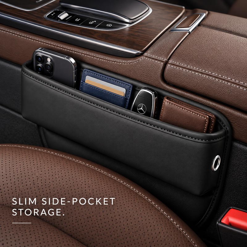 Car Seat Gap Organizer Pocket – Slim Leather Side Storage