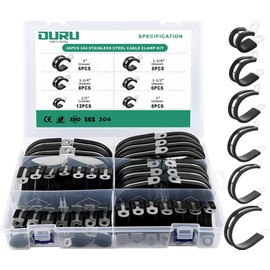 OURU 46PCS Cable Clamps Assortment Kit,Stainless Steel Rubber Coated Cushioned Insulated Cable Clamp,Automotive Wire Clamps,Pipe Clamps,Metal Clamp in 6 Sizes—1/2'' 1'' 1-1/4'' 1-1/2'' 1-3/4'' 2''