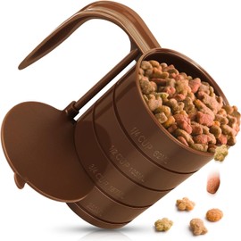 Pet Food Scoop, Dog Food Cups, Plastic Food Scoop with Measuring Lines, (Includes 1 C, 3/4 C, 1/2 C, 1/4 C), Pet Food Measuring Cups for Dog, Cat or Bird Food, Injection Molded and Dishwasher Safe