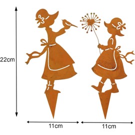 Storm's Gartenzaubereien Rusty Stake Girl with Dandelion and Bird Set of 2 in Rust Look - 22 cm