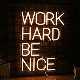 BNEMCEZH Work Hard Be Nice Neon Sign for Wall Decor Warm White Neon Light Powered by USB Dimmable LED Letters Neon Light Sign for Office Study Room Classroom Bedroom Meeting Room Neon Decor