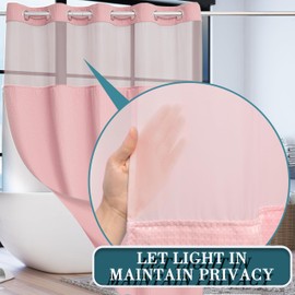 Conbo Mio Extra Long No Hook Waffle Weave Shower Curtain with Snap in Liner Set, Hotel Luxury Pink Shower Curtains for Bathroom with See Through Top Window, Waterproof, Washable 71W x 84H