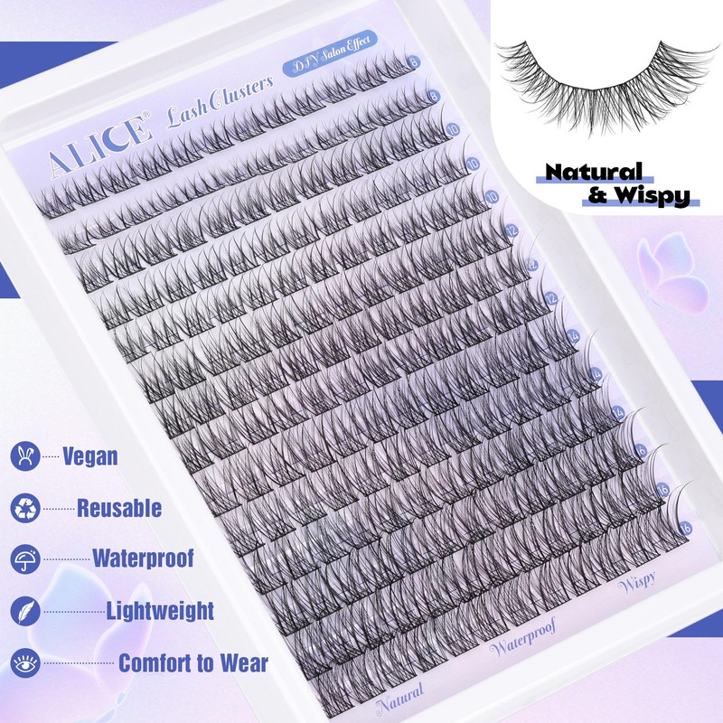 Natural Lash Clusters Wispy Cluster Eyelash Extensions 168pcs Individual Lashes