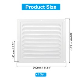 PATIKIL 12x12" Attic Vent Soffit Vent, 4 Pcs Aluminum Alloy Rectangular Floor HVAC Air Vent Covers Metal Return Grille Louver with Screen Mesh and Screw for Wall Ceiling Attic Doors Home