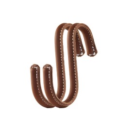 Brute Strength - S Shaped Hooks Wrapped in Full Grain Leather - 2 pcs - Cognac - 10 cm Stainless Steel Metal Hangers Hanging Hooks for Kitchen, Work Shop, Bathroom
