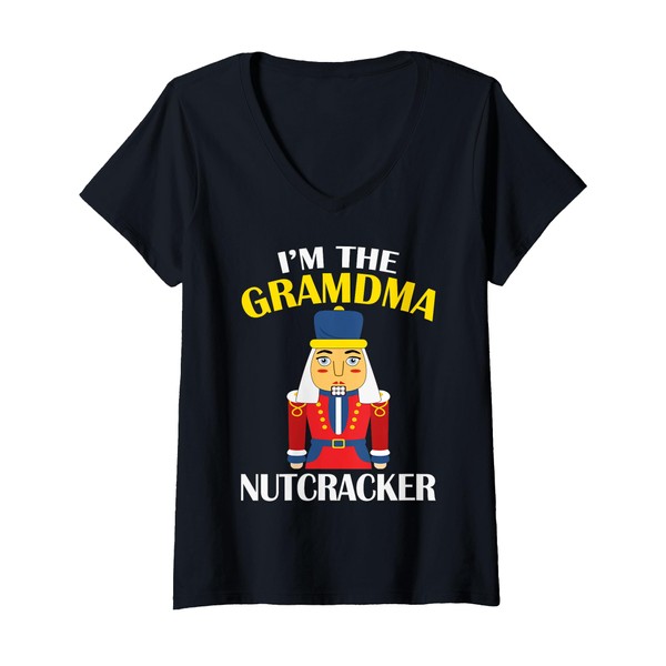 Womens Grandma Nutcracker Costume Matching Family PJs Christmas V-Neck T-Shirt