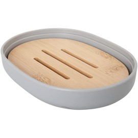 Wadiga BERILO Soap Dish with Bamboo Insert, Wood, Removable, 13 x 9.5 x 2.5 cm, Grey