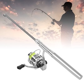 Voluxe Mini Pen Shape Fishing and Reel Combinations, Pocket Fishing Rod with Reel Wheel, Ultralight for Sea Fishing, for River Fishing, Rock Fishing (Silver)
