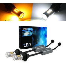 Syneticusa CANBUS 3157 Switchback LED Bulbs 3057 3457 4157 Dual Color Amber/White Anti Hyper Flash Built-in Resistor Error Free Turn Signal Lights and DRL/Parking Lights, Pack of 2 (33 LEDs)