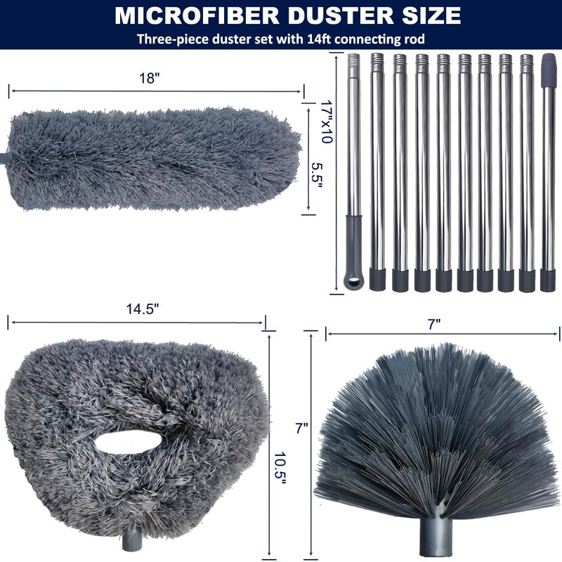 3 Pack 20+ Feet High Reach Grey Microfiber Feather Duster