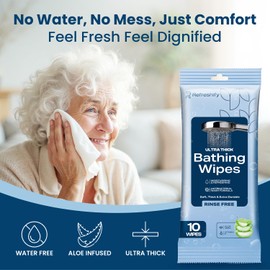 Ultra Thick Shower & Bathing Wipes | Shower & Bath Alternative | Body Wipes for Adults Bathing No Rinse | Microwavable with Aloe & Vitamin E | 20 Packs - 200