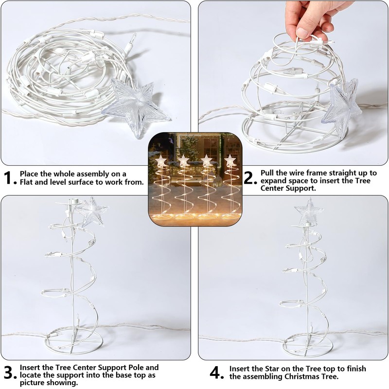 4 Packs Outdoor Spiral Lighted Christmas Trees, Warm White Spiral