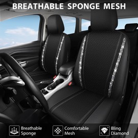 CAR PASS Memory Foam Mesh Bling Diamond Car Seat Cover 2 Front Seat Breathable Soft Sponge Universal Shining Glitter Sparkly Crystal Fit Armrest Automotive Truck SUV Cute Women Girl, Silver Rhinestone