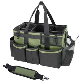 SCAVATA Wearable Cleaning Caddy Organizer with Handle & Shoulder Straps for Housekeepers, Under Sink & Car Cleaning Tool Organizer Bag with 4 Foldable Dividers (Green)