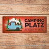 Camping Metal Sign in Red with Caravan Motif Motorhome Holiday