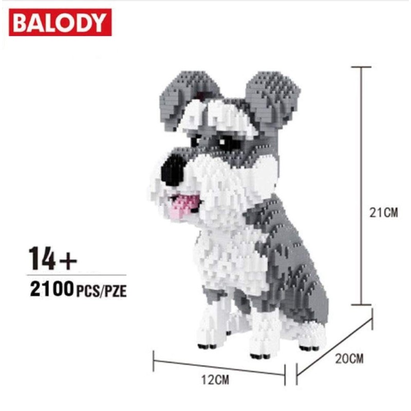 Schnauzer dog. Figure to assemble with nanoblocks. 2100 pieces.
