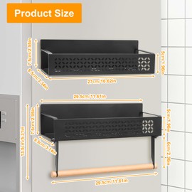 Yallmie Pack of 2 Magnetic Spice Rack for Fridge, Spice Rack Magnetic with Paper Towel Holder, Magnetic Shelves for Kitchen, No Drilling, Magnetic Shelf Fridge Hanging Fridge Shelf for Kitchens