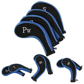 Golf Iron Covers Golf Club Iron Covers Neoprene 10Pcs Neoprene Golf Club Iron Head Covers Putter Set Protector Case Golf Sory(Pink) (Dark Blue)