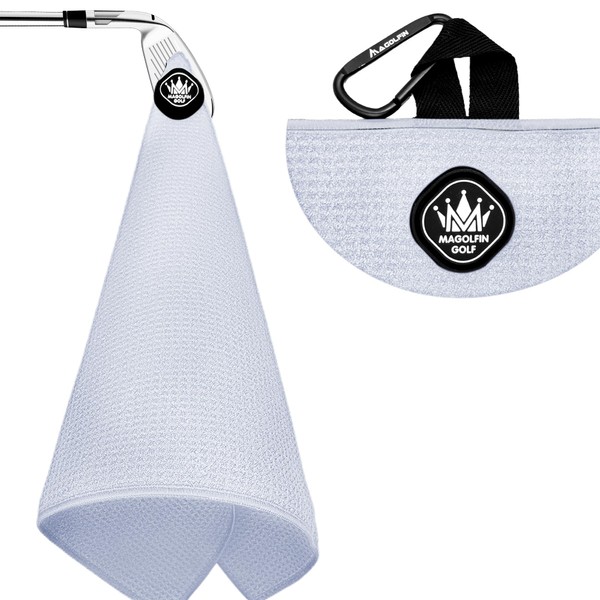 MAGOLFIN Magnetic Golf Towel with Carabiner Clip, Microfiber Waffle Design