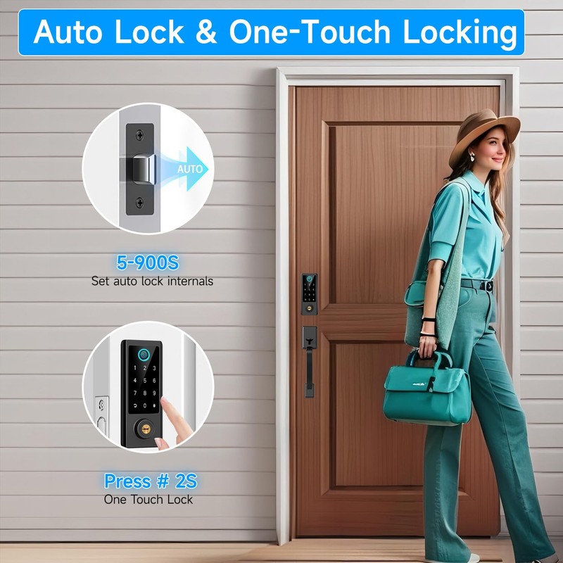 BEBASIA Fingerprint Door Lock for Front Door with Handle Set,