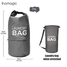 IHOMAGIC 71L Laundry Bag with Pocket - Hanging Backpack Laundry Hamper Adjustable Shoulder Straps, Collapsible Dirty Clothes Bag, Travel Bag for College Students Apartment Dorm-Room (Dark Gray)