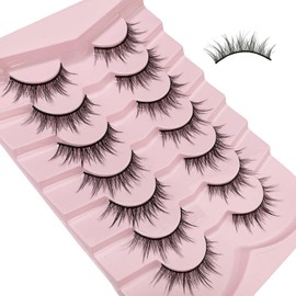 Natural-looking Manga Eyelashes for Fancy Dress & Everyday, False Eyelashes, 7 Pairs per Pack (6-13 mm, A008)