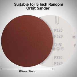 Sruhrak Pack of 100 Sanding Discs 320 Grit 125 mm Without Hole Velcro Sandpaper for Random Orbital Sanders