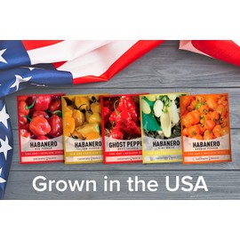 Gardeners Basics, Hot Pepper Seeds for Planting Ghost Habanero - 5 Varieties Pack Ghost Pepper Seeds, Red, Orange, Yellow, White Habanero Seeds for Planting in Garden Non GMO, Heirloom Peppers Seeds