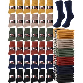 Toulite 60 Pairs Men Thermal Winter Socks Bulk Warm Thick Cozy Boot Socks for Winter Hiking Men Women Homeless Care (Black, Red, Army Green, Navy Blue, Turmeric, Khaki)