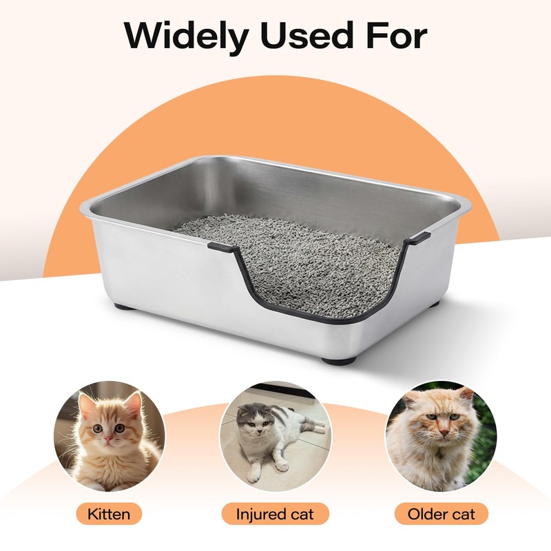 Stainless Steel Cat Litter Box, 17.5" L x 13.6" W