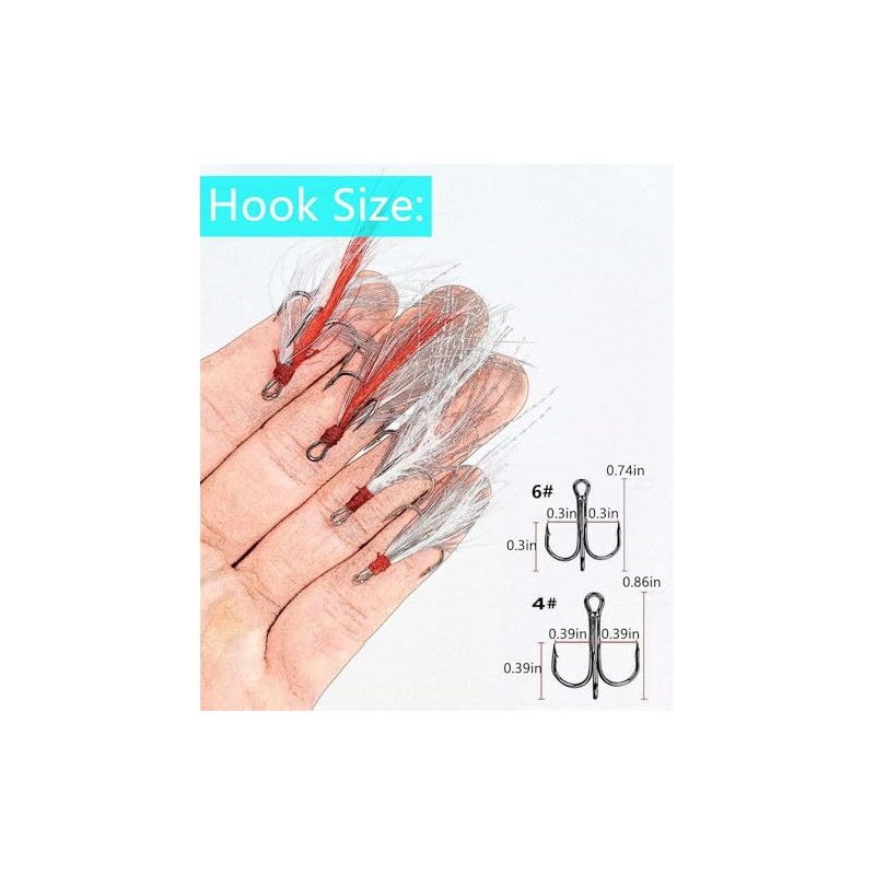 Fishing Treble Hooks Feather Dressed Size 4 6 Set with