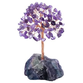 Amethyst Healing Crystal Tree Natural Reiki Crystals Gemstone Stone Base Copper Wire Tree Life Money Trees Feng Shui Money Tree Reiki Spiritual Energy Tree for Home Office Desk Decor Good Luck