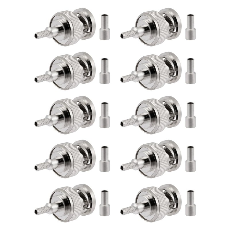 POBADY 10PCS BNC Conectores Macho 50 Ohm BNC Macho Crimpado