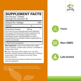 Terry Naturally CuraMed 375mg - Antioxidant Supplement for Brain & Immune Health Support - Dietary Supplement with Curcumin & Turmeric Essential Oil - Herbal Liver Support - 90 Softgels